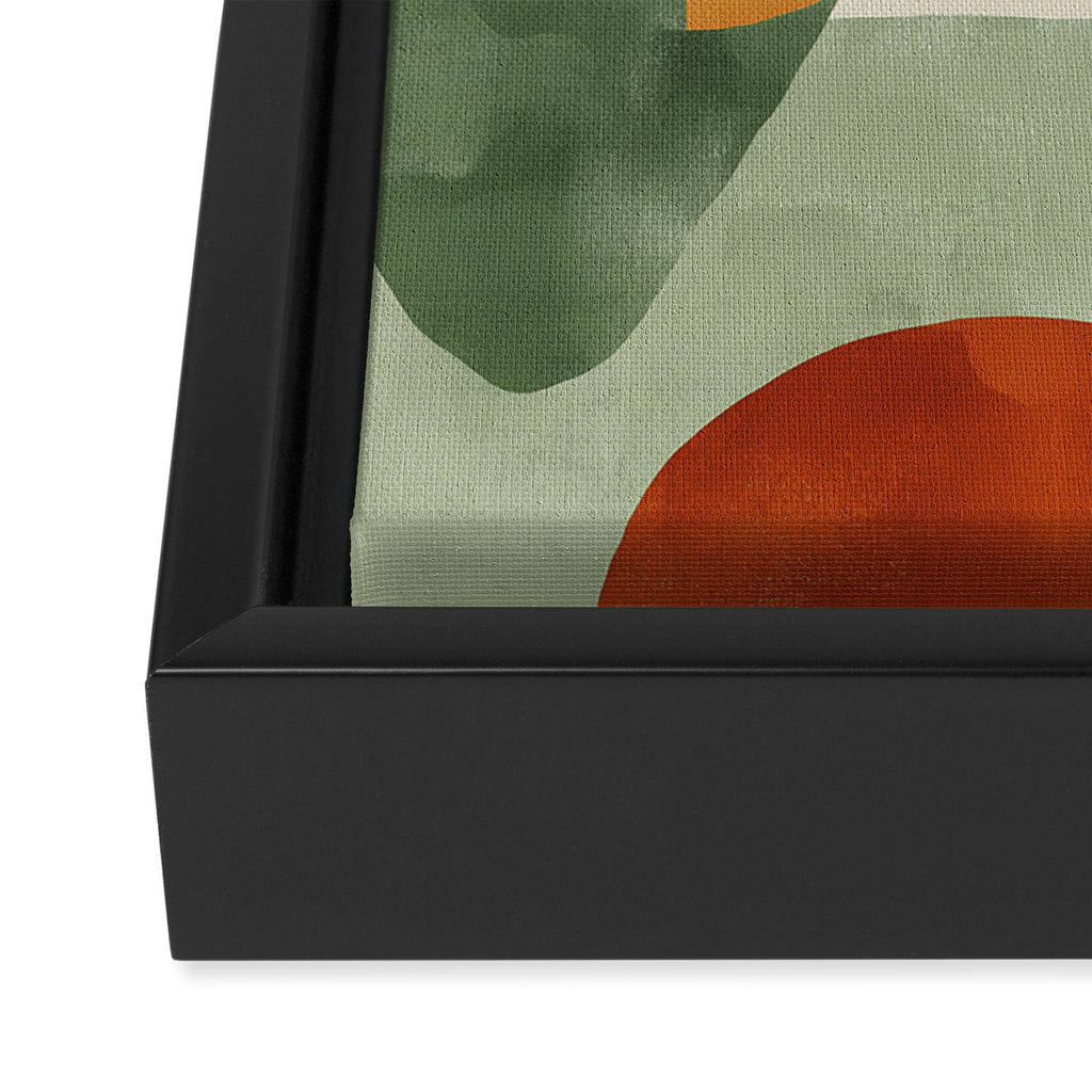 Earthy Mid-Century Abstract Composition in Olive, Rust, and Charcoal Tones Framed Canvas Print Gallery Image 3