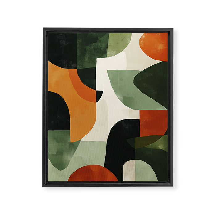 Earthy Mid-Century Abstract Composition in Olive, Rust, and Charcoal Tones Framed Canvas Print Gallery Image 1