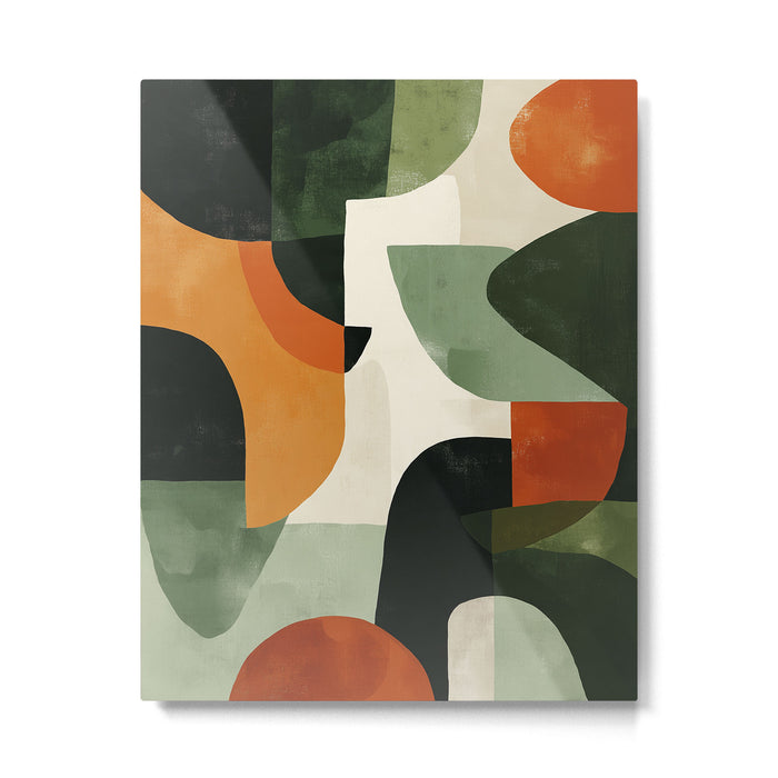 Earthy Mid-Century Abstract Composition in Olive, Rust, and Charcoal Tones Metal Print Gallery Image 1