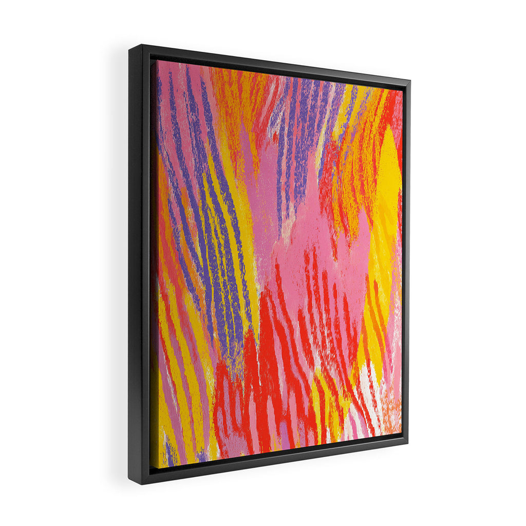 Electric Dopamine Burst Vibrant Abstract Pattern in Hot Pink, Red, Yellow Framed Canvas Print Gallery Image 2