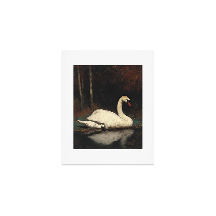 Elegant White Swan on Autumn Lake Romantic Vintage Art Print Gallery Image 1