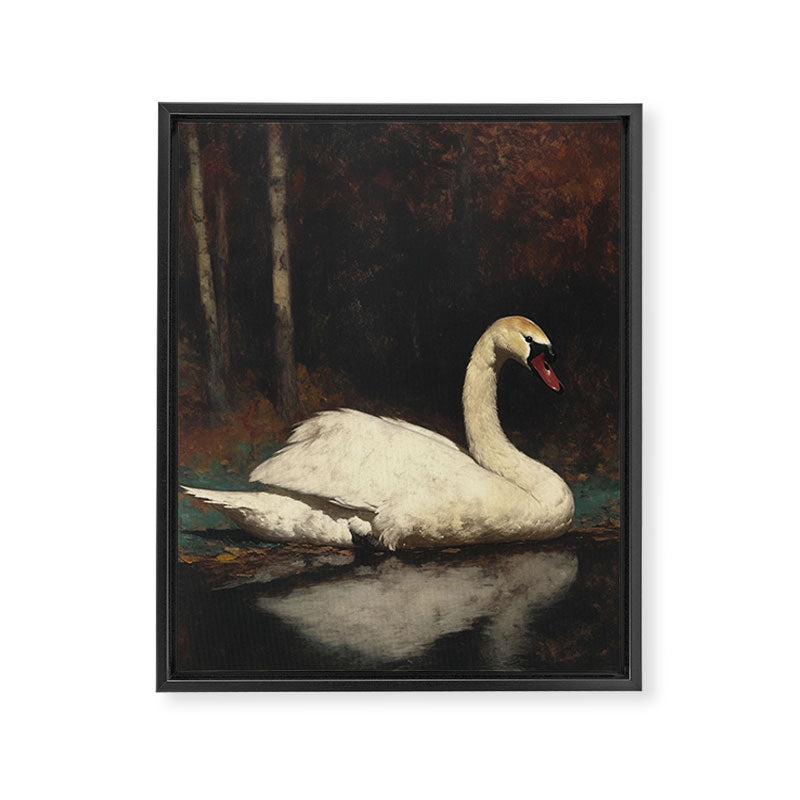 Elegant White Swan on Autumn Lake Romantic Vintage Framed Canvas Print Gallery Image 6
