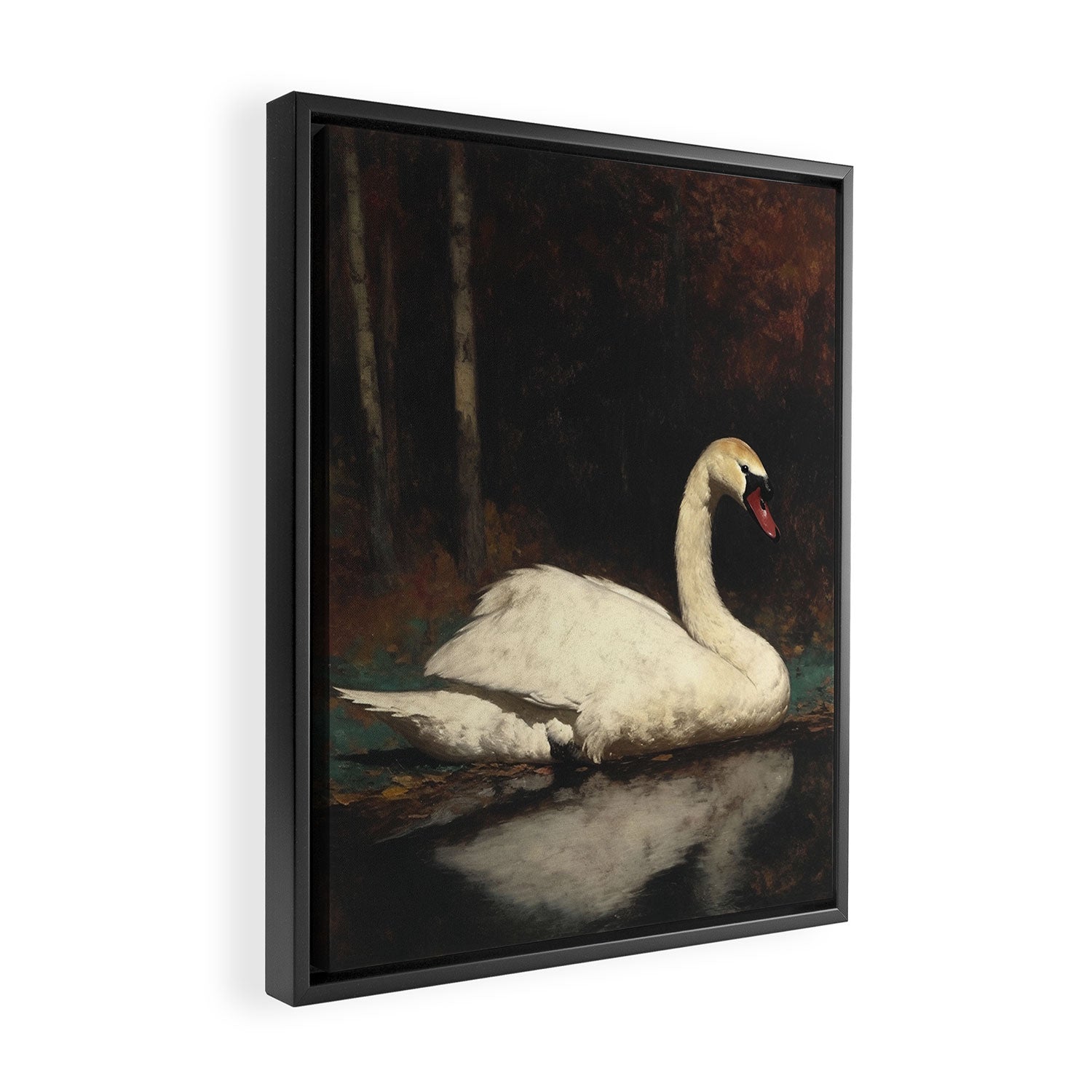 Elegant White Swan on Autumn Lake Romantic Vintage Framed Canvas Print Gallery Image 2