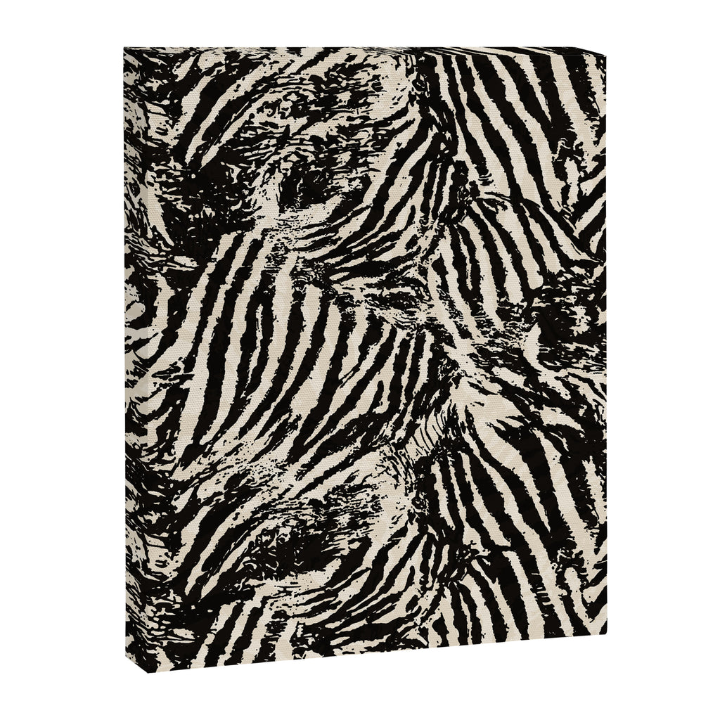 Elegant Zebra Stripes Modern Abstract Animal Pattern in Black and Beige Canvas Print Gallery Image 6