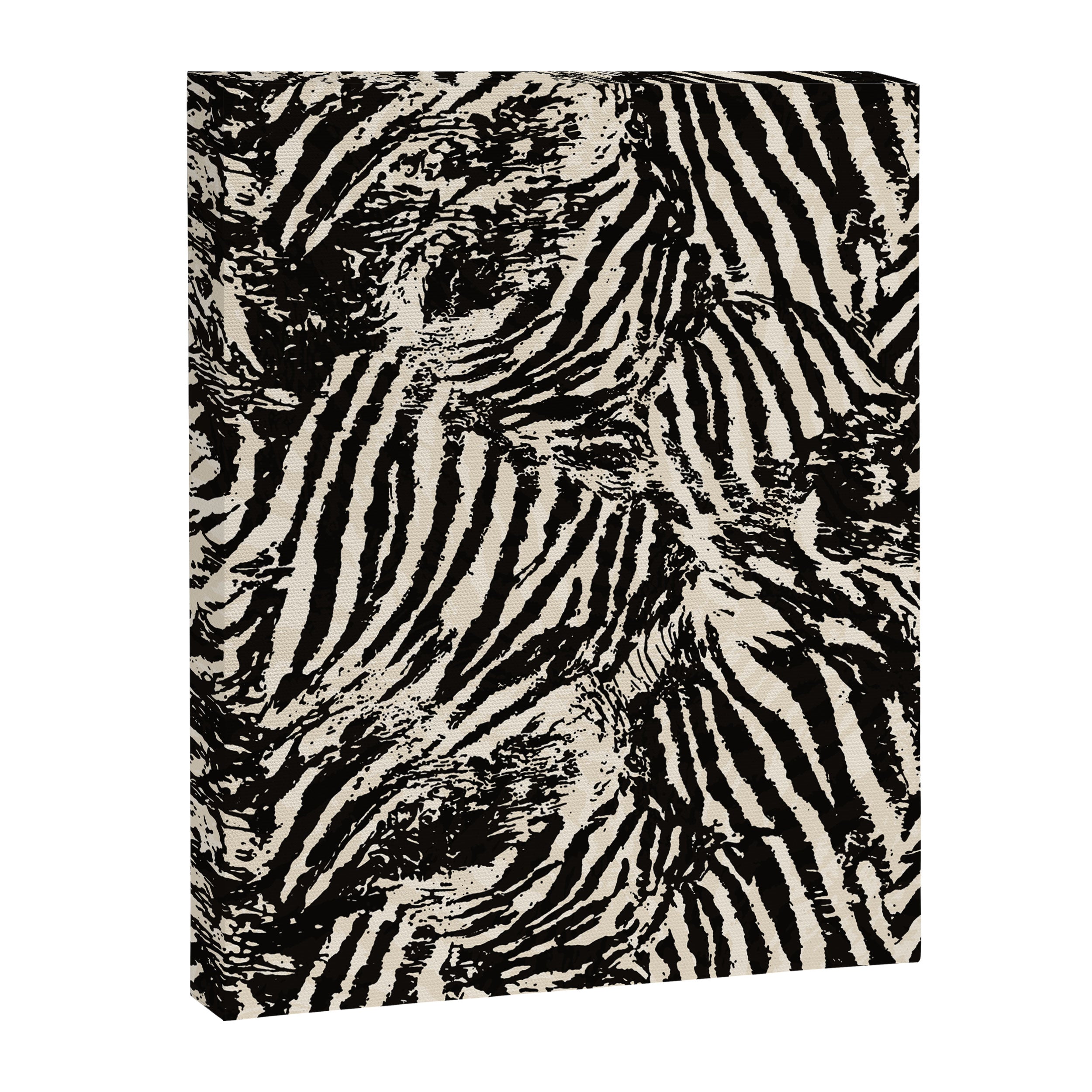 Elegant Zebra Stripes Modern Abstract Animal Pattern in Black and Beige Canvas Print Gallery Image 6