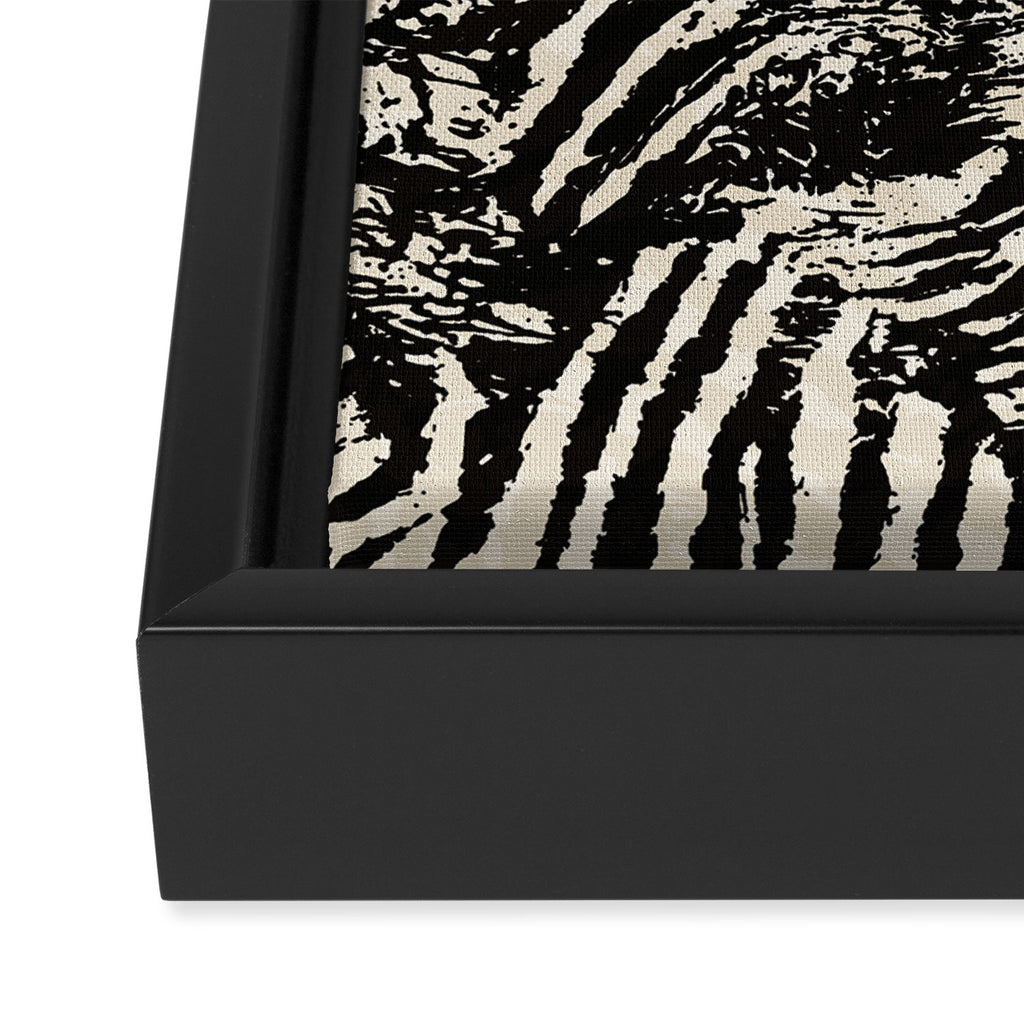 Elegant Zebra Stripes Modern Abstract Animal Pattern in Black and Beige Framed Canvas Print Gallery Image 3