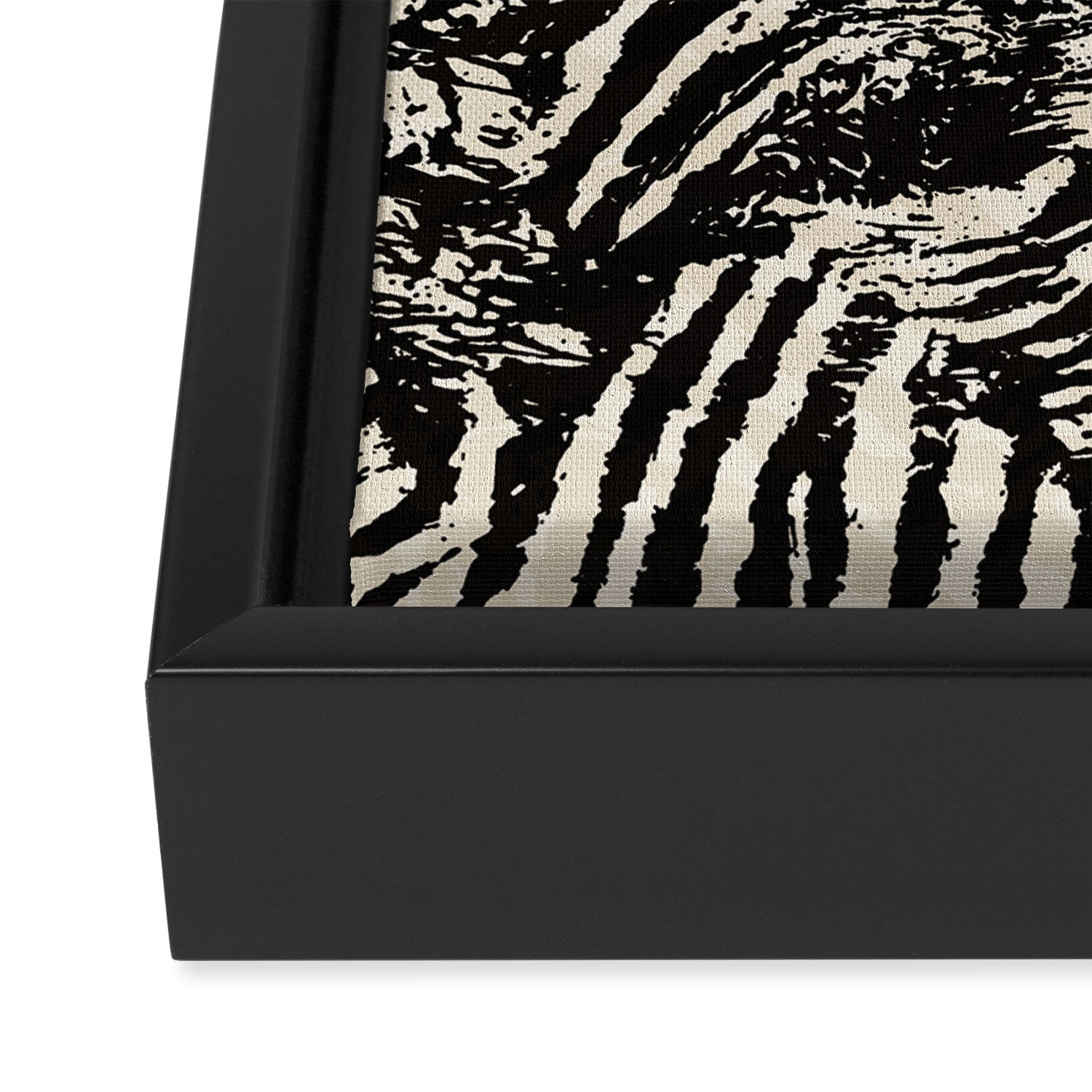 Elegant Zebra Stripes Modern Abstract Animal Pattern in Black and Beige Framed Canvas Print Gallery Image 3