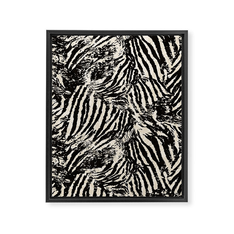 Elegant Zebra Stripes Modern Abstract Animal Pattern in Black and Beige Framed Canvas Print Gallery Image 6
