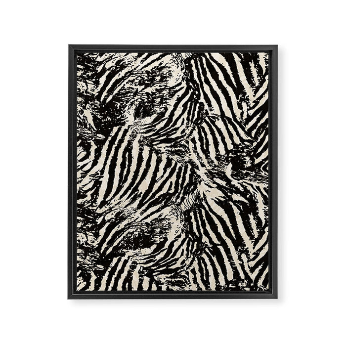 Elegant Zebra Stripes Modern Abstract Animal Pattern in Black and Beige Framed Canvas Print Gallery Image 1