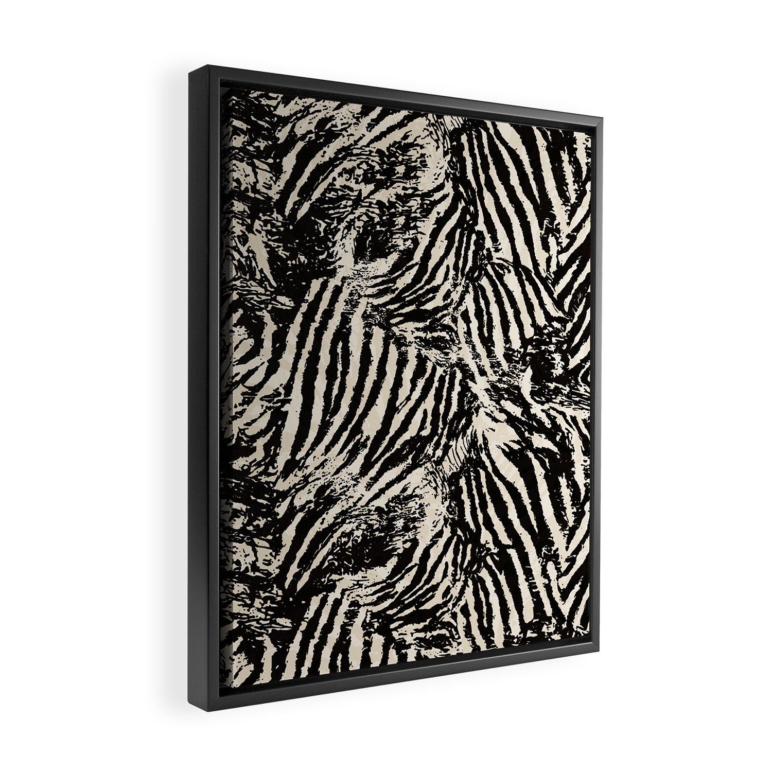 Elegant Zebra Stripes Modern Abstract Animal Pattern in Black and Beige Framed Canvas Print Gallery Image 2