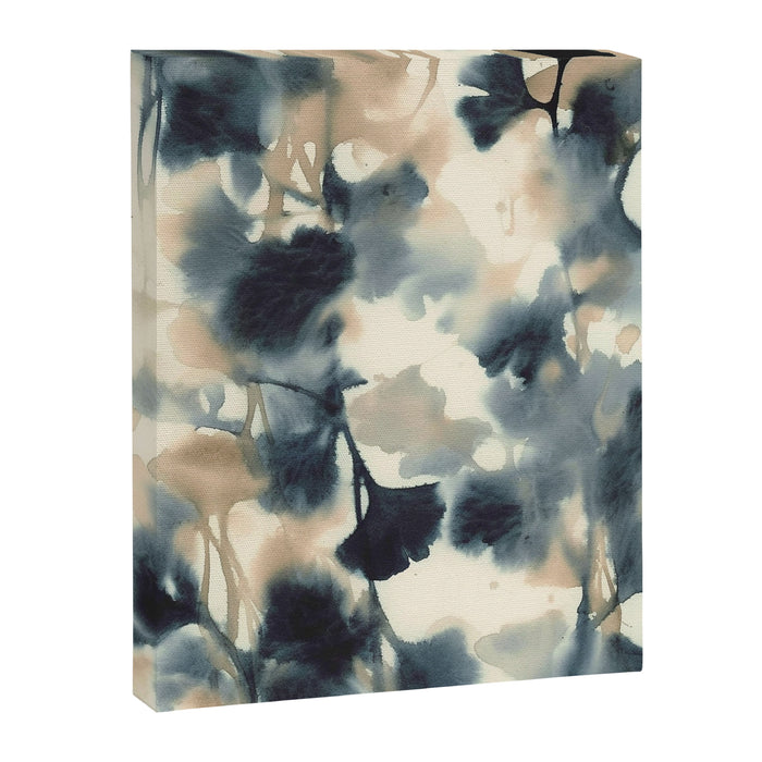 Ethereal Ink Flow Ginkgo Abstract Watercolor in Warm Neutrals and Deep Charcoal Canvas Print Gallery Image 1