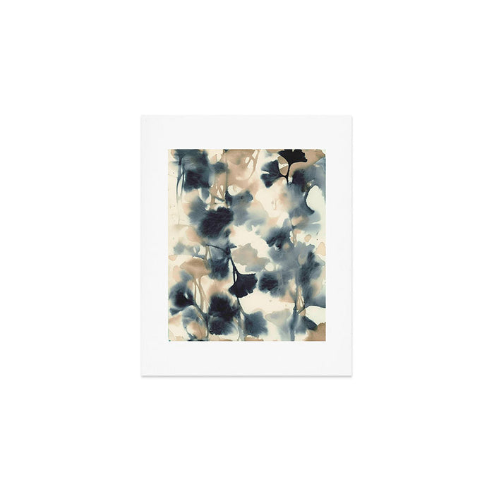 Ethereal Ink Flow Ginkgo Abstract Watercolor in Warm Neutrals and Deep Charcoal Art Print Gallery Image 1
