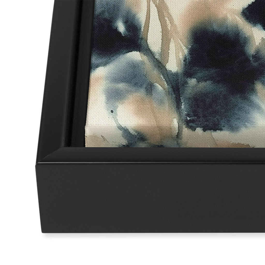 Ethereal Ink Flow Ginkgo Abstract Watercolor in Warm Neutrals and Deep Charcoal Framed Canvas Print Gallery Image 3