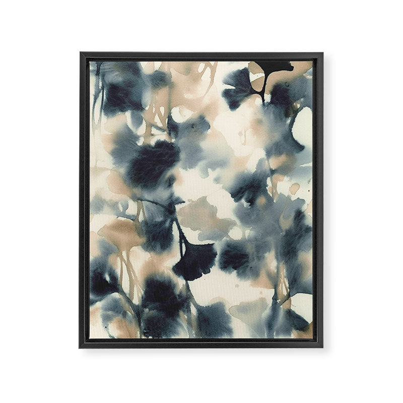 Ethereal Ink Flow Ginkgo Abstract Watercolor in Warm Neutrals and Deep Charcoal Framed Canvas Print Gallery Image 6