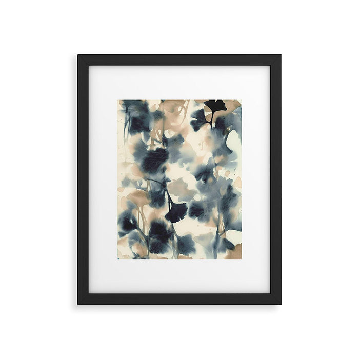 Ethereal Ink Flow Ginkgo Abstract Watercolor in Warm Neutrals and Deep Charcoal Framed Art Print Gallery Image 1