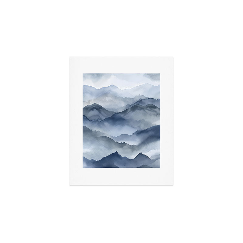 Foggy Mountains Wanderlust Blue Boho Art Print Gallery Image 1