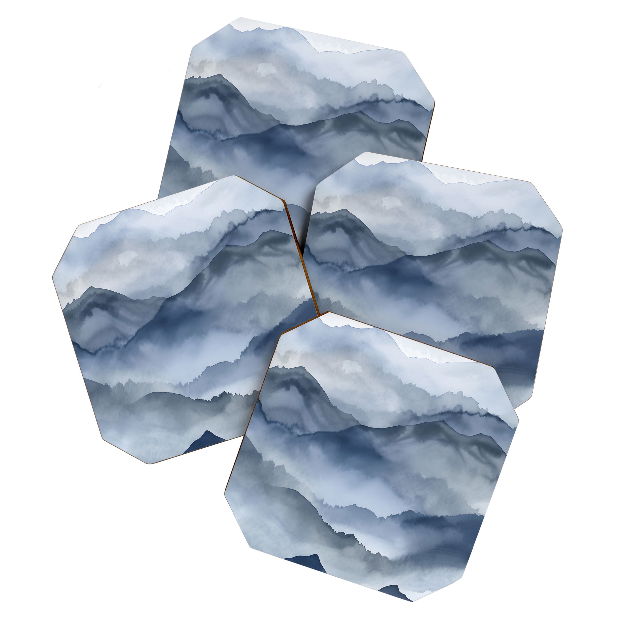 Foggy Mountains Wanderlust Blue Boho Coaster Gallery Image 1