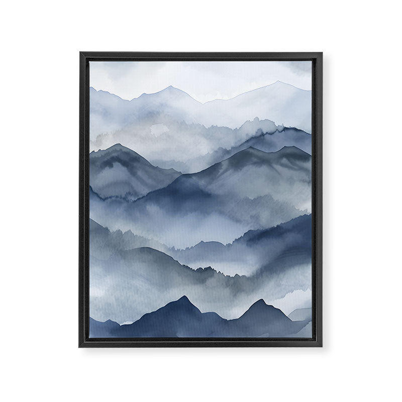 Foggy Mountains Wanderlust Blue Boho Framed Canvas Print Gallery Image 6
