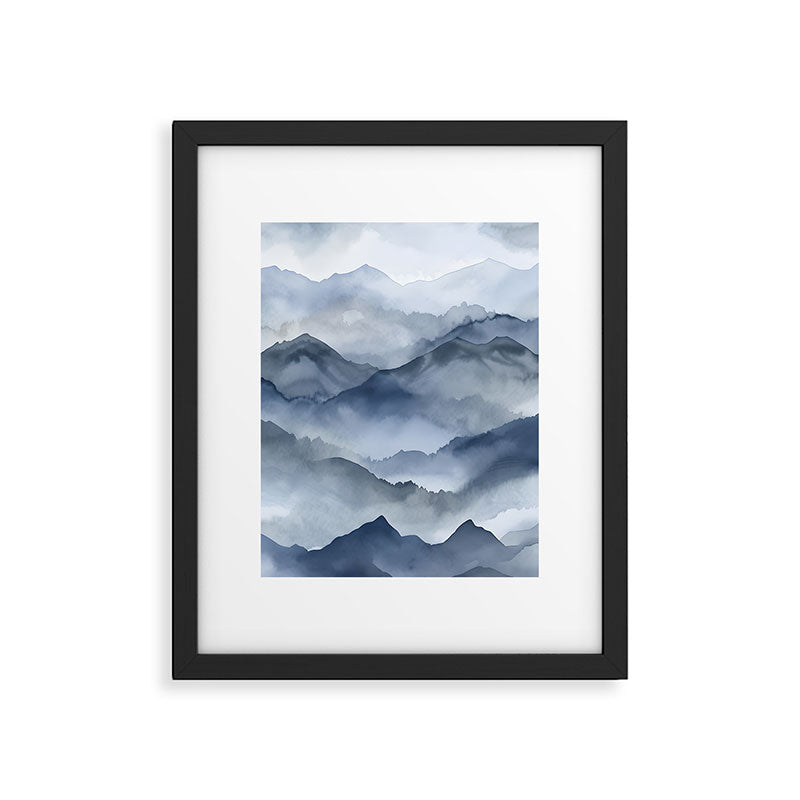 Foggy Mountains Wanderlust Blue Boho Framed Art Print Gallery Image 5