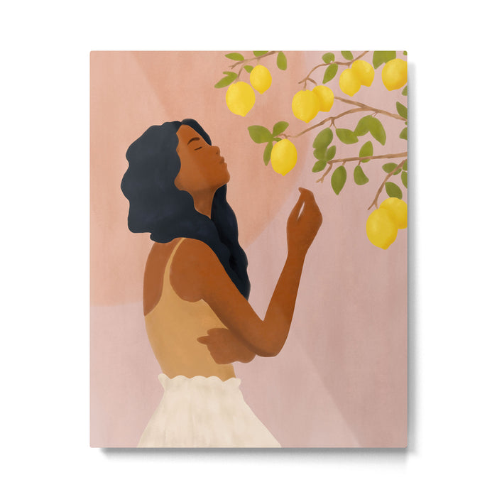 Girl and Her Lemons Metal Print Gallery Image 1