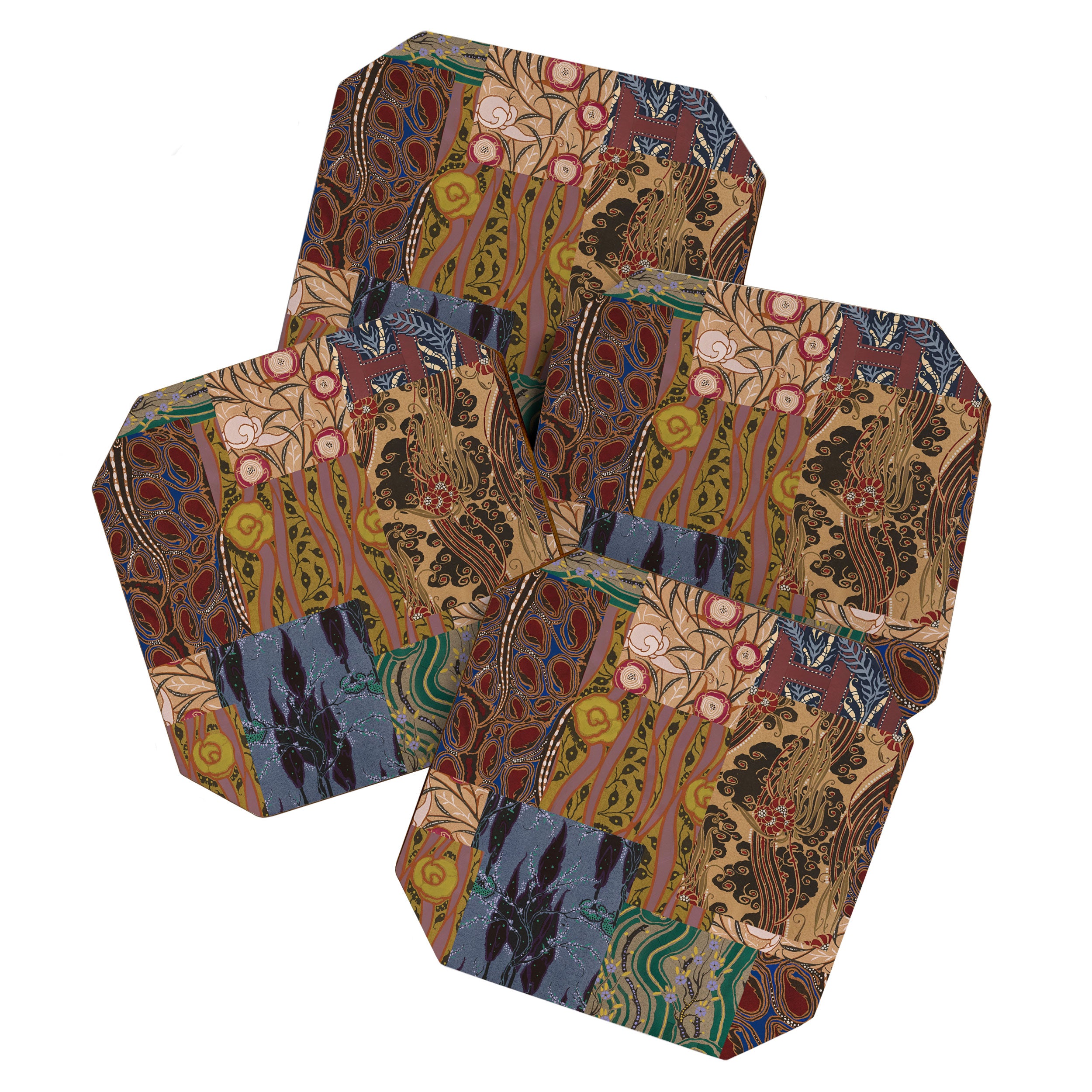 Heritage Patchwork Abstract Collage - Natural Motif Layers Coaster Gallery Image 1