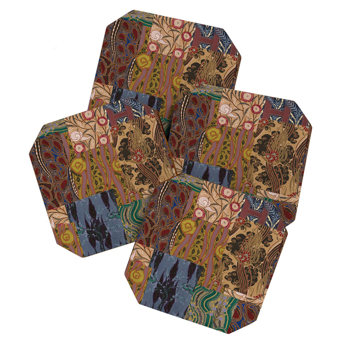 Heritage Patchwork Abstract Collage - Natural Motif Layers Coaster Gallery Image 1
