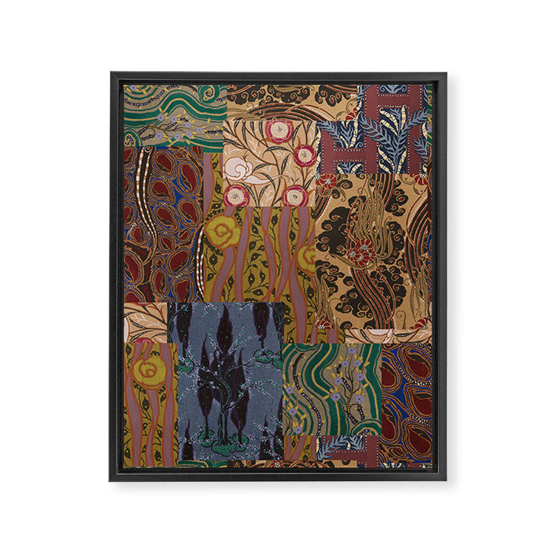 Heritage Patchwork Abstract Collage - Natural Motif Layers Framed Canvas Print Gallery Image 6