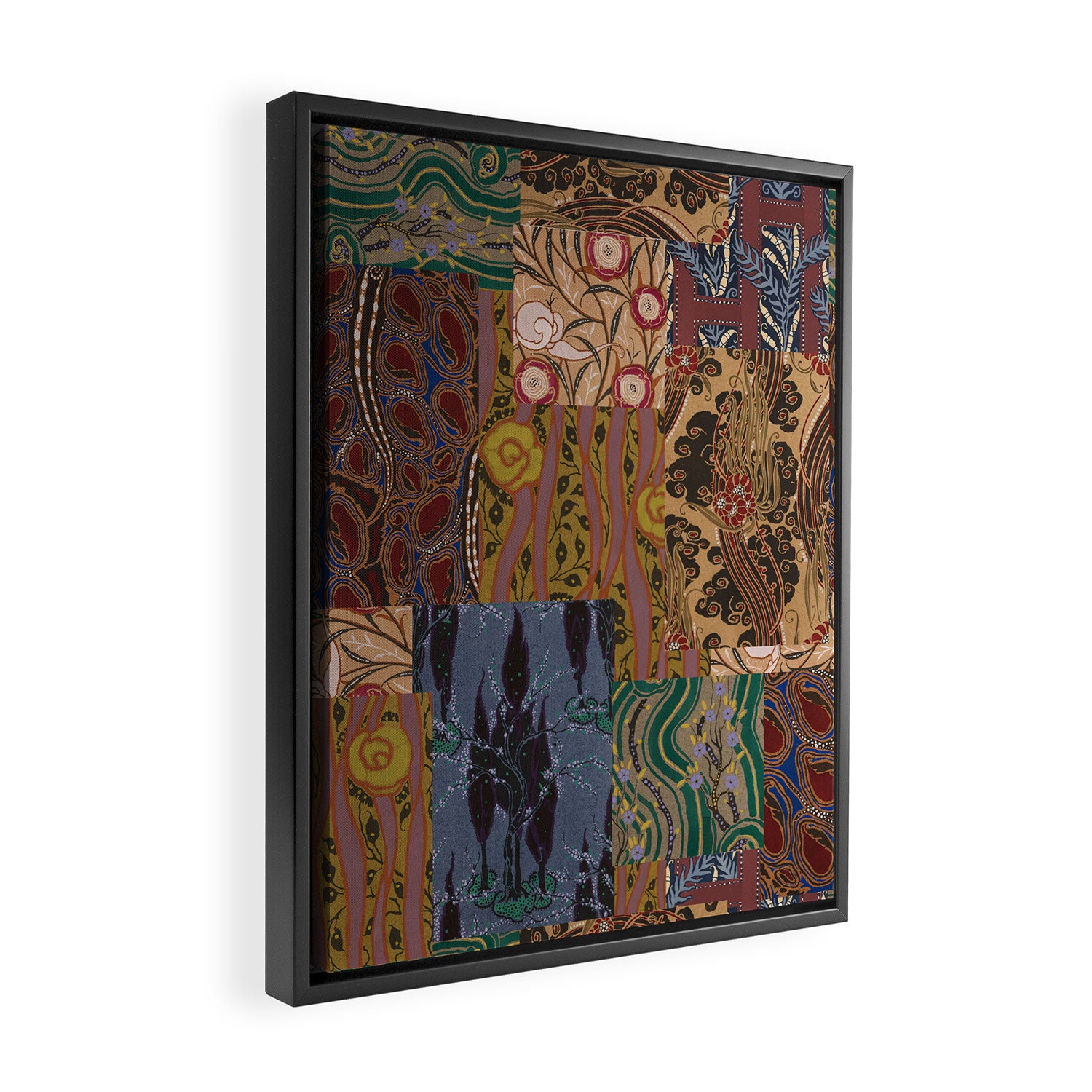 Heritage Patchwork Abstract Collage - Natural Motif Layers Framed Canvas Print Gallery Image 2