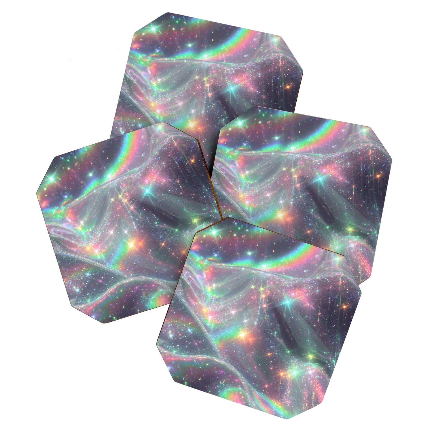 Holographic Cosmic Sparkle Dreamscape Iridescent Galaxy Fantasy Coaster Gallery Image 1