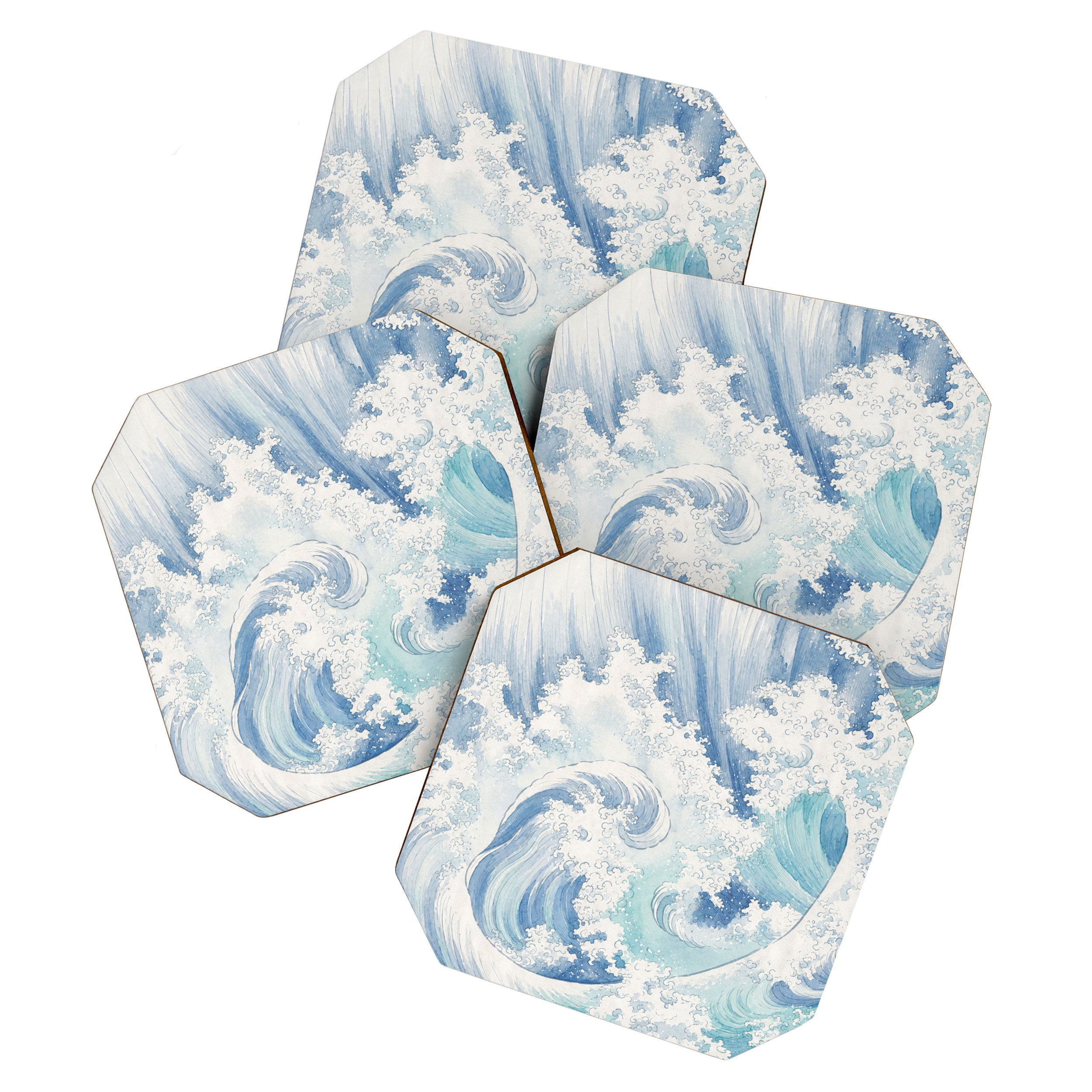 Japanese Ocean Wave Blue Coastal Coaster Gallery Image 1