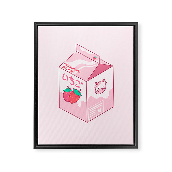 Kawaii Strawberry Milk Shake Framed Canvas Print Gallery Image 1