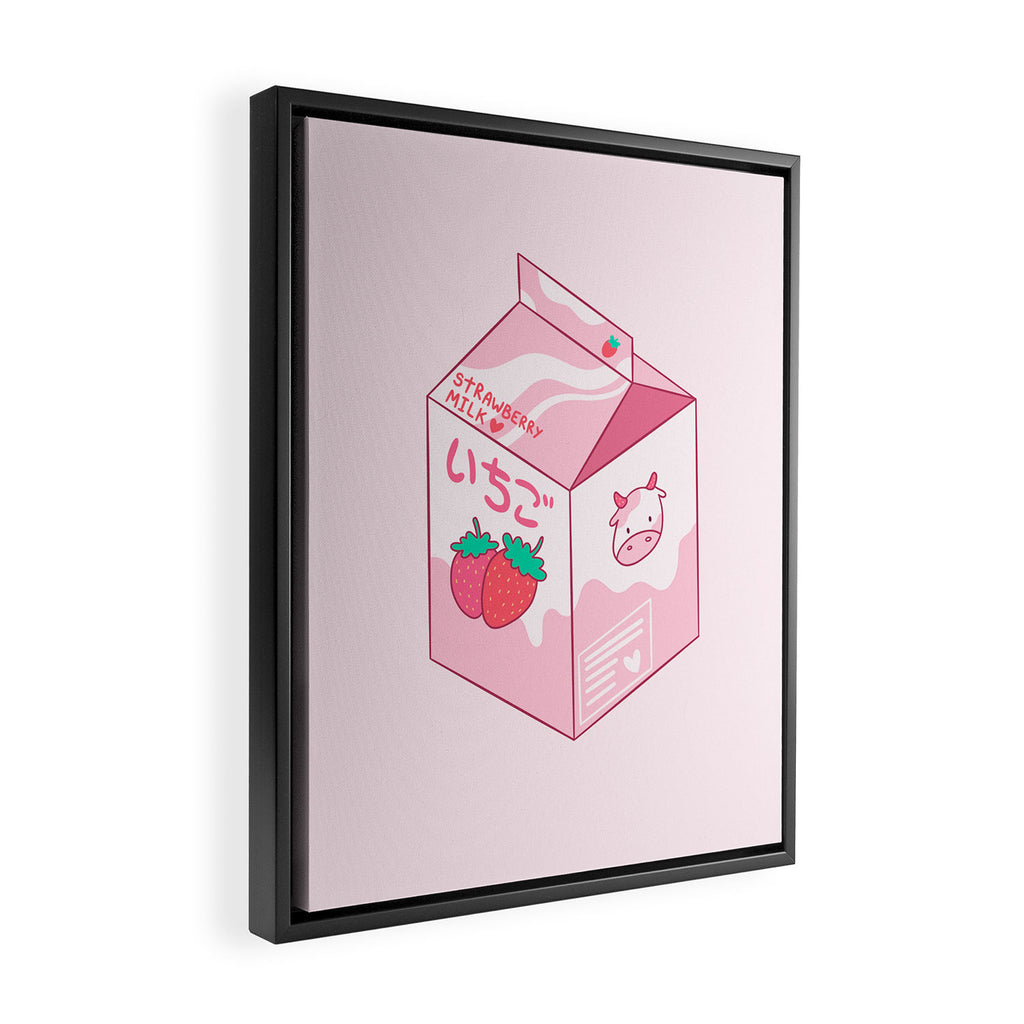Kawaii Strawberry Milk Shake Framed Canvas Print Gallery Image 2