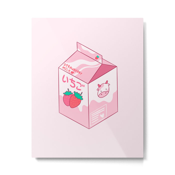 Kawaii Strawberry Milk Shake Metal Print Gallery Image 1