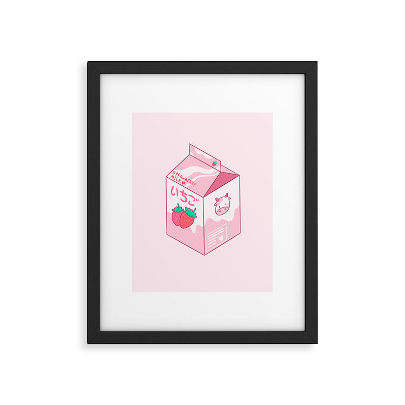 Kawaii Strawberry Milk Shake Framed Art Print Gallery Image 4