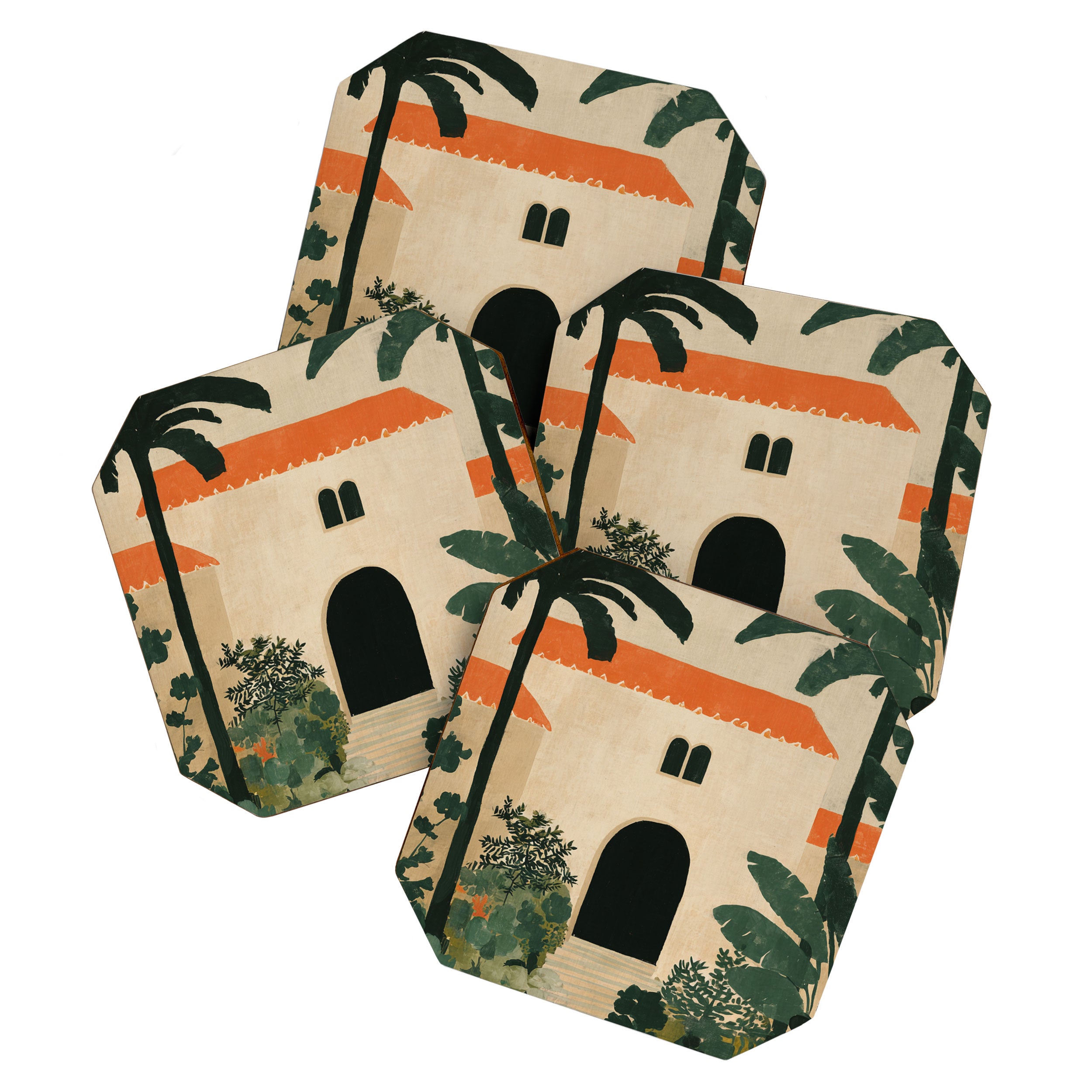 Mediterranean Villa with Lush Garden Vintage Architecture Coaster Gallery Image 1