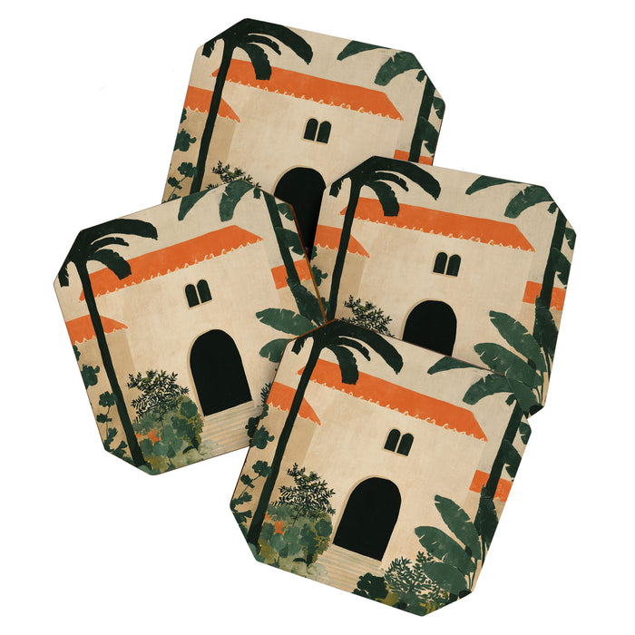 Mediterranean Villa with Lush Garden Vintage Architecture Coaster Gallery Image 1