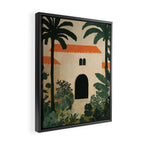 Mediterranean Villa with Lush Garden Vintage Architecture Framed Canvas Print Gallery Image 2