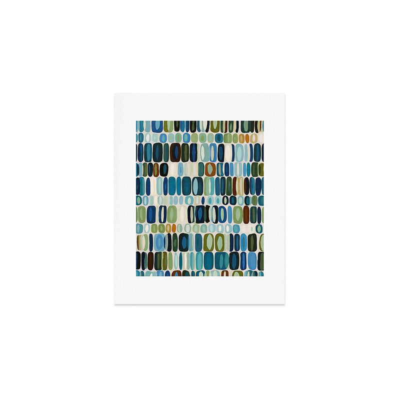 Mid Century Organic Pebble Pattern in Blue and Sage Art Print Gallery Image 1