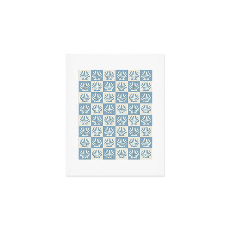 Minimal Coastal Checkerboard with Seashell Motif Art Print Gallery Image 1