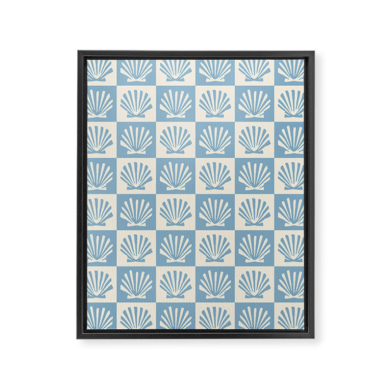Minimal Coastal Checkerboard with Seashell Motif Framed Canvas Print Gallery Image 8