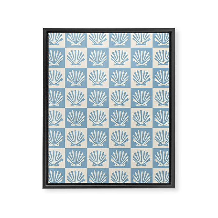 Minimal Coastal Checkerboard with Seashell Motif Framed Canvas Print Gallery Image 1