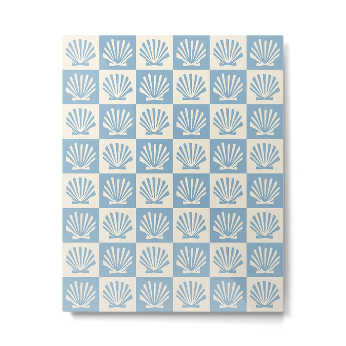 Minimal Coastal Checkerboard with Seashell Motif Metal Print Gallery Image 1