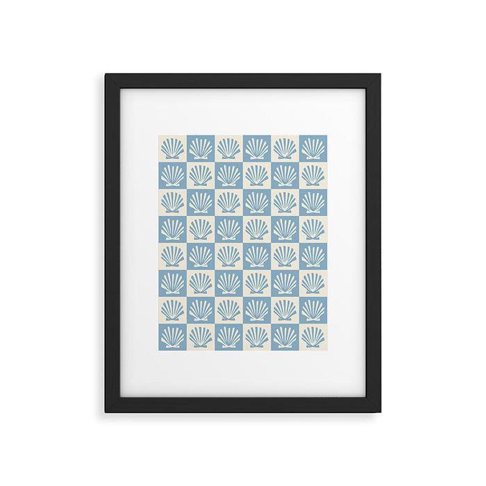 Minimal Coastal Checkerboard with Seashell Motif Framed Art Print Gallery Image 1