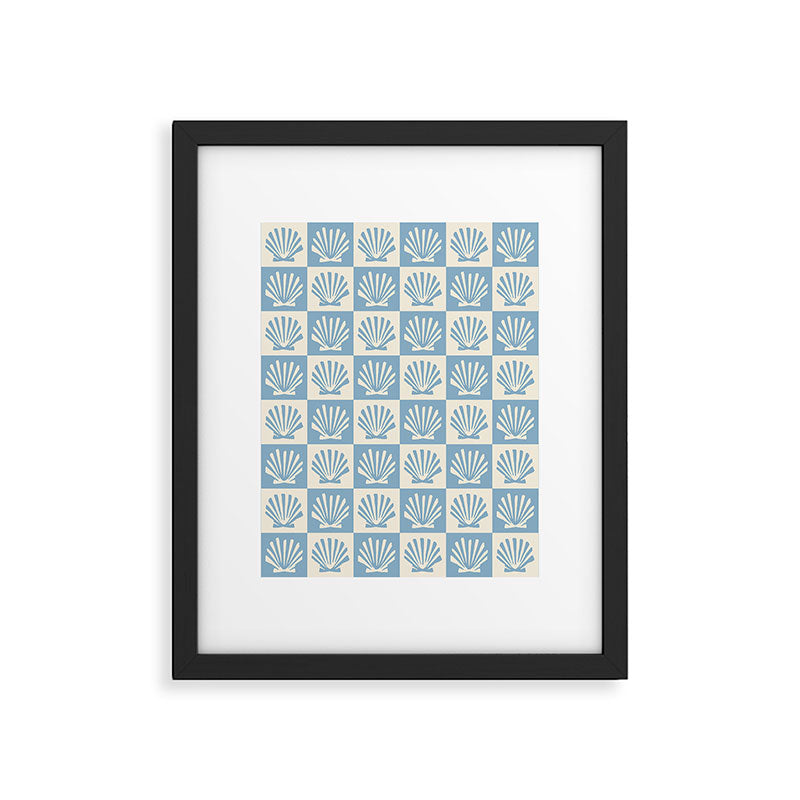 Minimal Coastal Checkerboard with Seashell Motif Framed Art Print Gallery Image 6