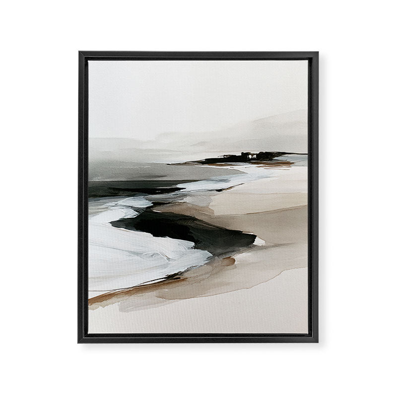 Neutral Coastal Seascape Minimal Landscape Framed Canvas Print Gallery Image 6