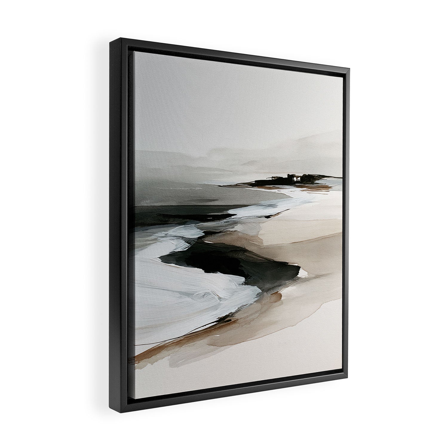 Neutral Coastal Seascape Minimal Landscape Framed Canvas Print Gallery Image 2