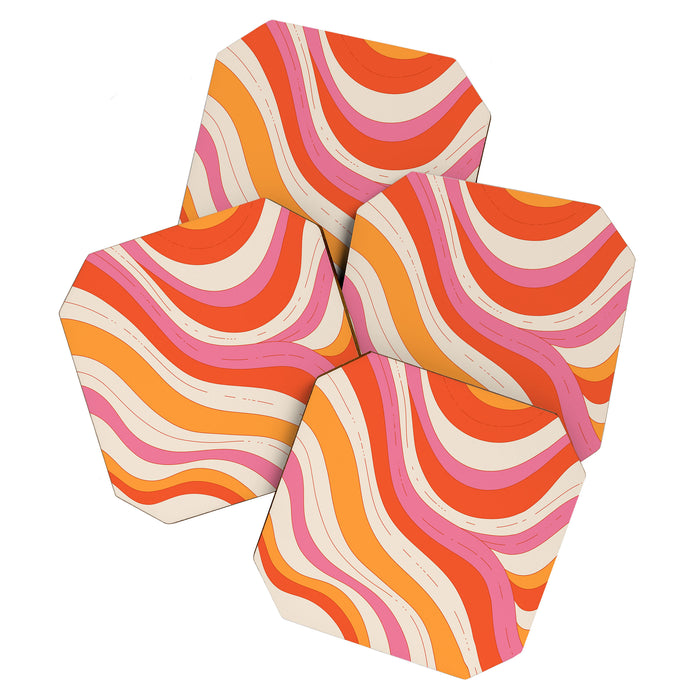 Orange Pink Abstract Retro 70s Coaster Gallery Image 1