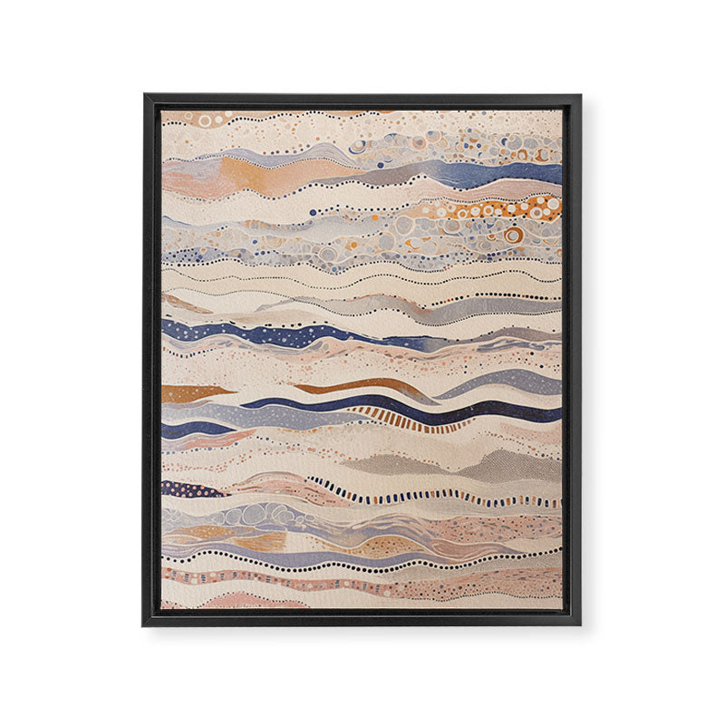 Organic Earth Tones Abstract - Flowing Minimalist Pattern with Waves Dots Framed Canvas Print Gallery Image 6