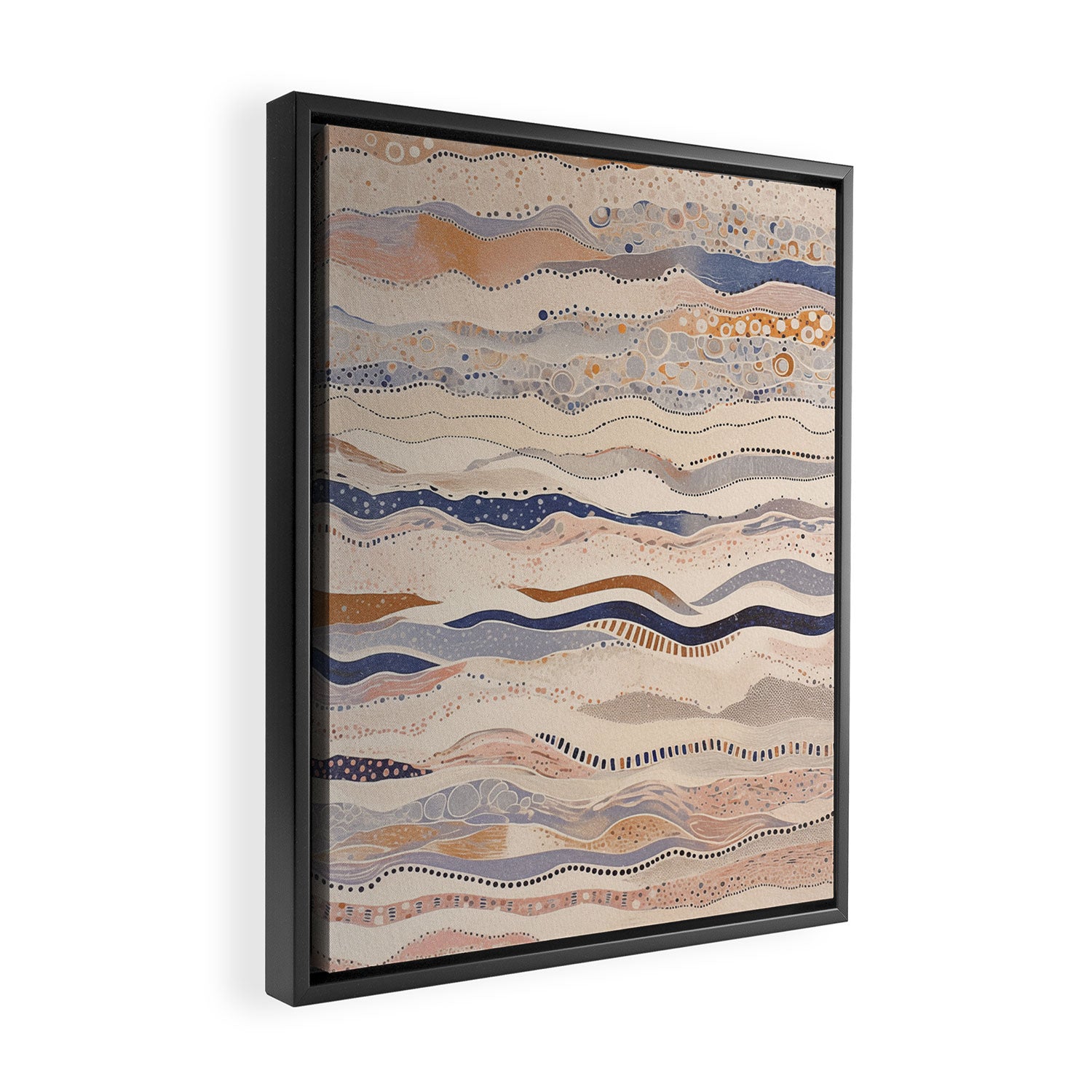 Organic Earth Tones Abstract - Flowing Minimalist Pattern with Waves Dots Framed Canvas Print Gallery Image 2