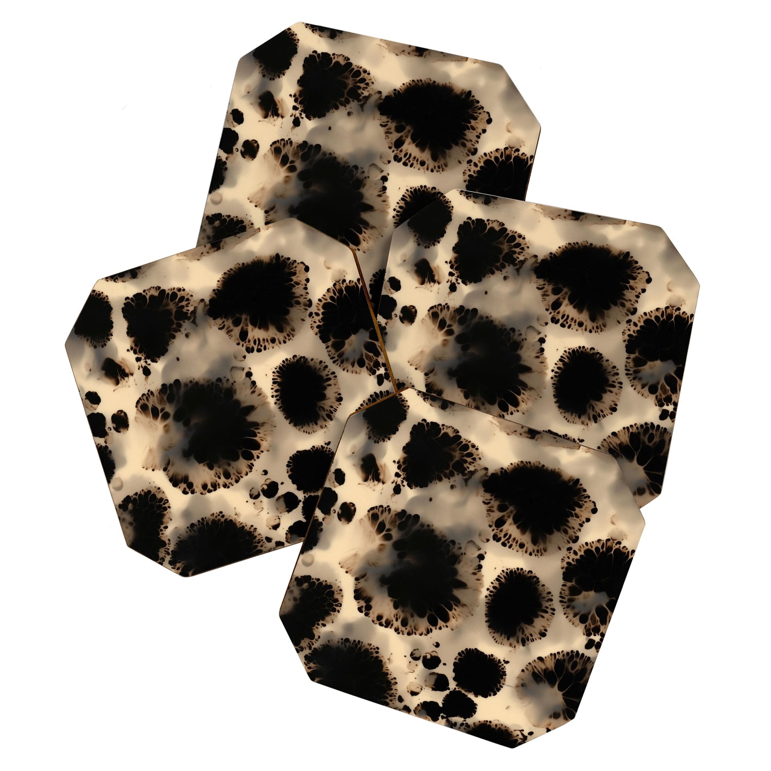 Organic Tortoiseshell Marble Pattern in Black and Cream Coaster Gallery Image 1
